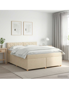 Letto box spring con materasso Crema 180 x 200 cm Tessuto