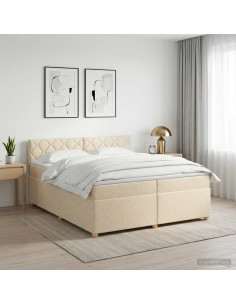 Letto box spring con materasso Crema 200 x 200 cm Tessuto