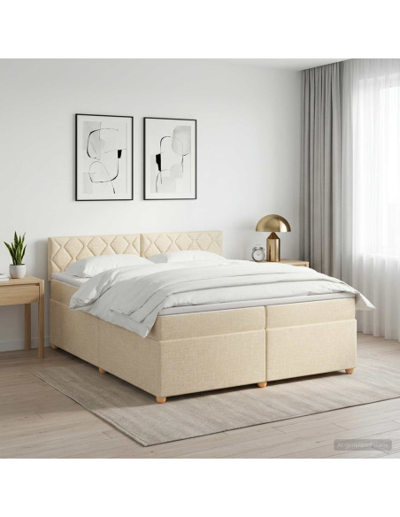 Letto box spring con materasso Crema 200 x 200 cm Tessuto