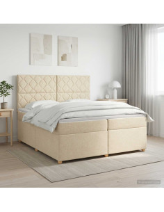 Letto box spring con materasso Crema 200 x 200 cm Tessuto
