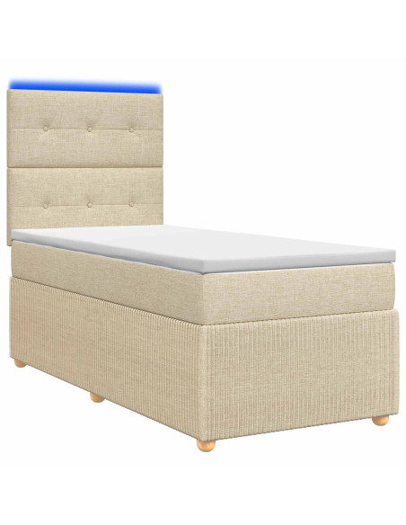 Letto Box Spring LED con Materasso Crema 80 x 200 cm Tessuto