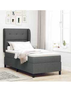 Letto a molle con testiera Grigio scuro 90 x 190 cm Tessuto