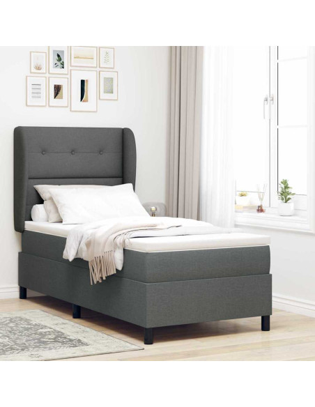 Letto a molle con testiera Grigio scuro 90 x 190 cm Tessuto