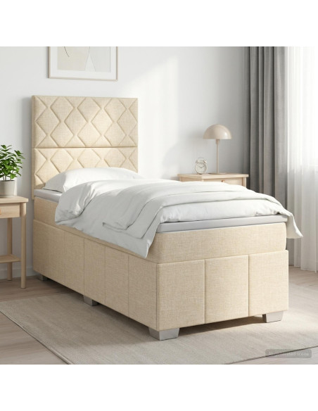 Letto box spring con materasso Crema 90 x 200 cm Tessuto