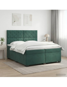 Letto box spring con materasso Verde Scuro 200 x 200 cm Velluto