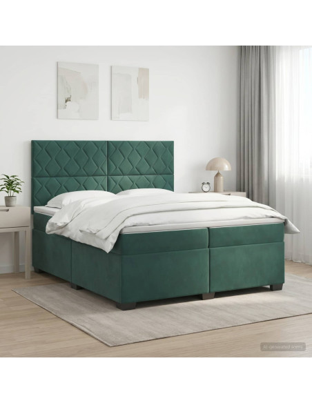 Letto box spring con materasso Verde Scuro 200 x 200 cm Velluto