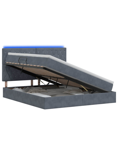 Letto con contenitore LED e materasso Grigio Scuro 140 x 190 cm