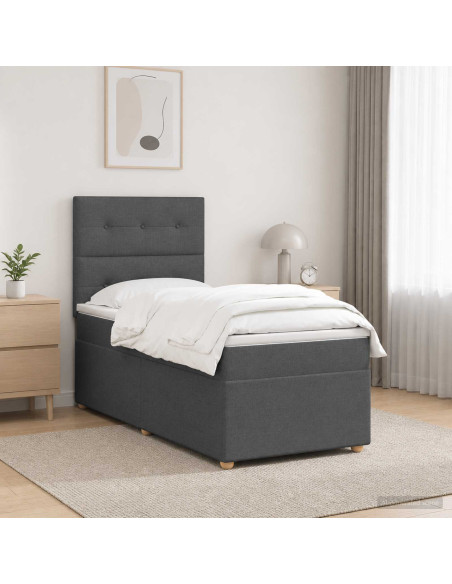 Letto box spring con materasso Grigio Scuro 90 x 190 cm Tessuto