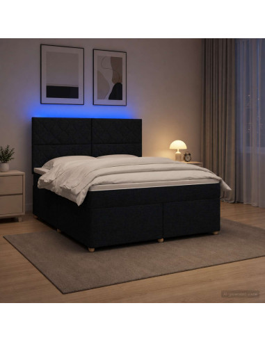 Letto box spring con materasso Nero 140 x 190 cm Tessuto