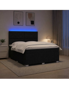 Letto Box Spring LED con Materasso Nero 140 x 200 cm Tessuto