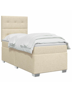 Letto box spring con materasso Crema 80 x 200 cm Tessuto 2