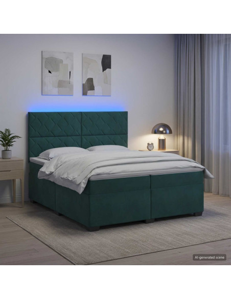 Letto box spring con materasso Verde Scuro 200 x 200 cm Velluto