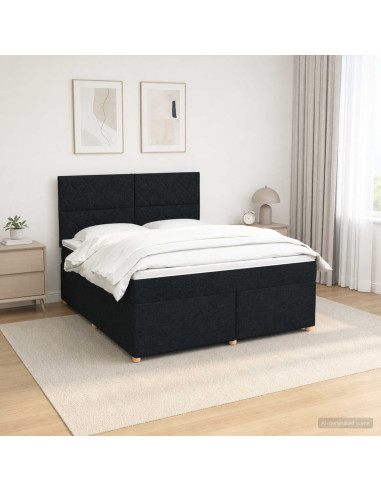Letto box spring con materasso Nero 140 x 190 cm Tessuto