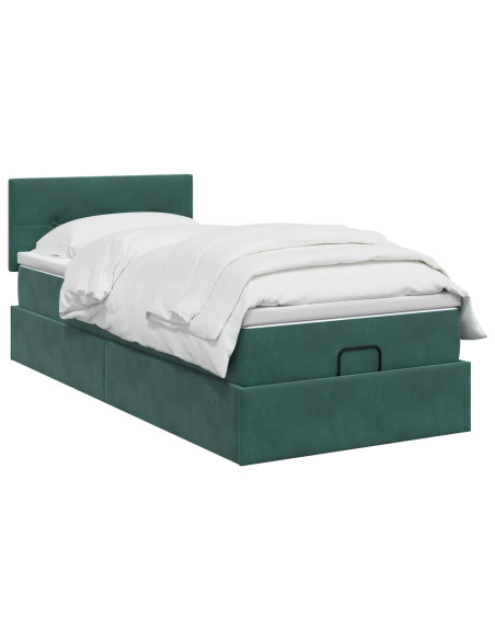 Letto ottomano con materasso Verde Scuro 100 x 200 cm Velluto