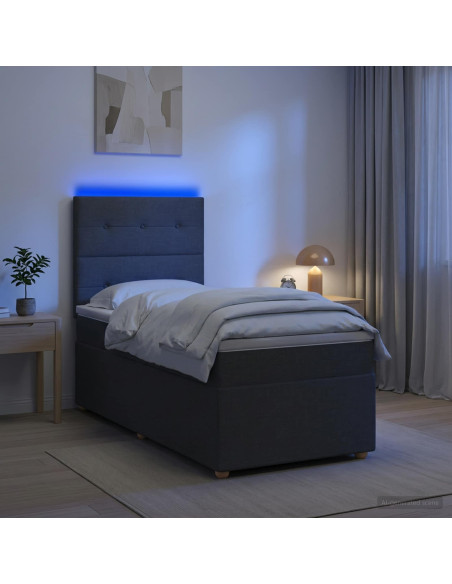 Letto Box Spring LED con Materasso Grigio Scuro 90 x 190 cm