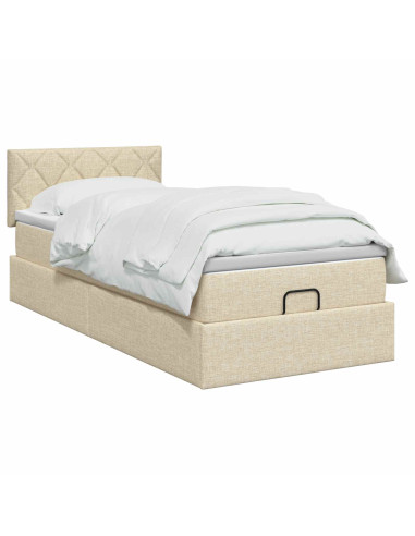 Letto ottomano con materasso Crema 80 x 200 cm Tessuto