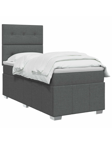 Letto Box Spring LED con Materasso Grigio Scuro 90 x 190 cm