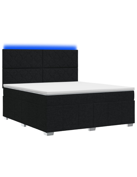 Letto Box Spring LED con Materasso Nero 140 x 200 cm Tessuto