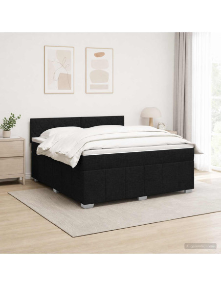 Letto Box Spring LED con Materasso Nero 140 x 200 cm Tessuto