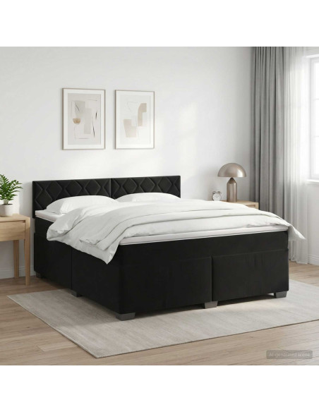Letto box spring con materasso Nero 160 x 200 cm Velluto