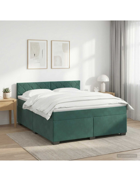Letto box spring con materasso Verde Scuro 160 x 200 cm Velluto