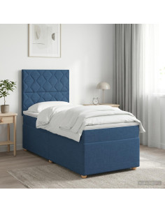Letto box spring con materasso Blu 90 x 190 cm Tessuto
