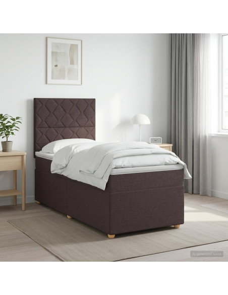 Letto box spring con materasso Marrone Scuro 90 x 200 cm