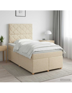 Letto box spring con materasso Crema 120 x 200 cm Tessuto