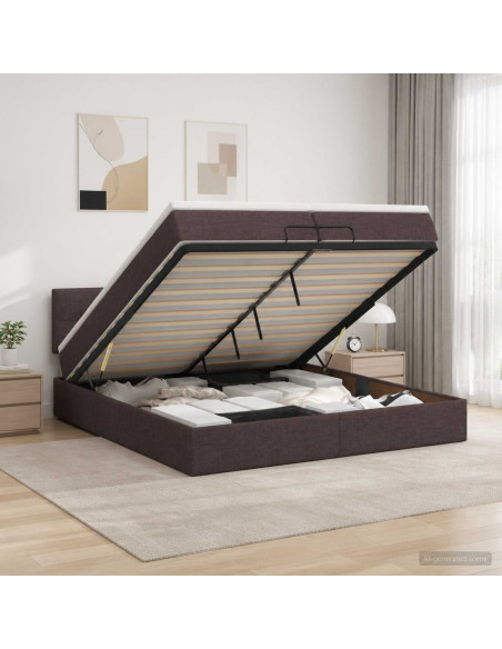 Letto ottomano con materasso Marrone Scuro 200 x 200 cm Tessuto