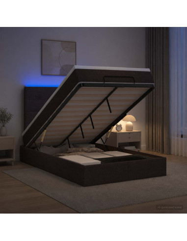 Letto Ottomano con Materasso e LED Marrone Scuro 120 x 190 cm