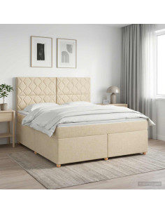 Letto box spring con materasso Crema 180 x 200 cm Tessuto