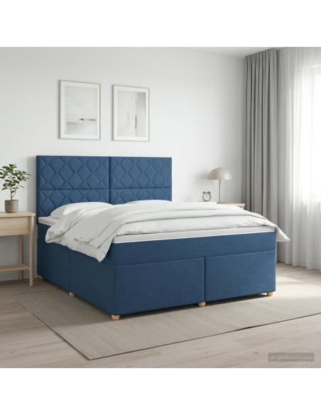 Letto box spring con materasso Blu 180 x 200 cm Tessuto