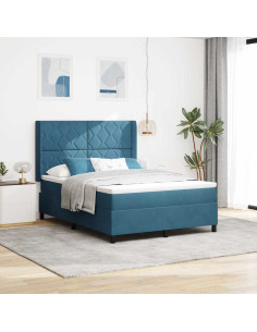 Letto a molle con strisce LED Blu 160 x 200 cm Velluto