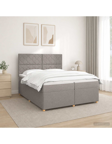 Letto box spring con materasso Tortora 200 x 200 cm Tessuto