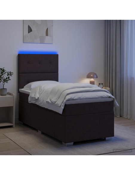 Letto Box Spring LED con Materasso Marrone Scuro 100 x 200 cm