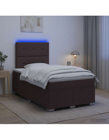 Letto Box Spring LED con Materasso Marrone Scuro 120 x 190 cm