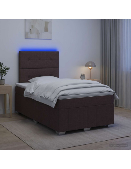 Letto Box Spring LED con Materasso Marrone Scuro 120 x 190 cm