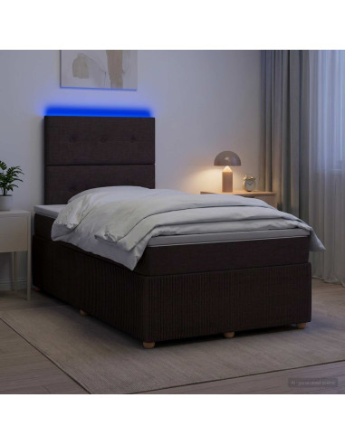 Letto Box Spring LED con Materasso Marrone Scuro 120 x 200 cm