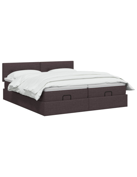 Letto ottomano con materasso 2 pz Marrone Scuro Tessuto
