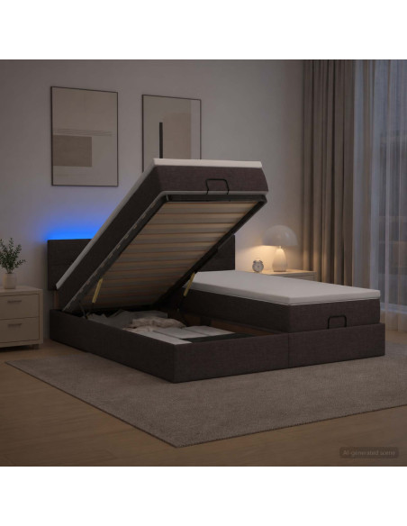 Letto Ottomano con Materasso e LED Marrone Scuro 200 x 200 cm