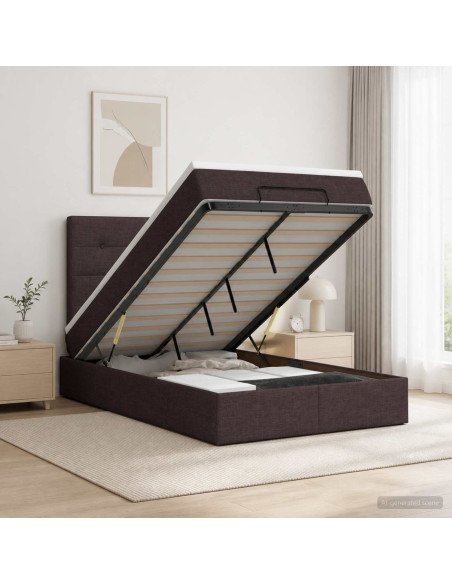 Letto Ottomano con Materasso e LED Marrone Scuro 120 x 190 cm