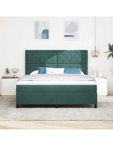 Letto a molle con testiera Verde Scuro 180 x 200 cm Velluto