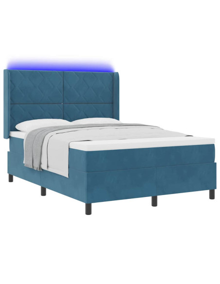 Letto a molle con strisce LED Blu 160 x 200 cm Velluto