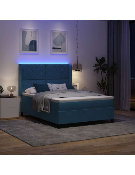 Letto a molle con strisce LED Blu 160 x 200 cm Velluto