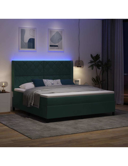 Letto a molle con strisce LED Verde Scuro 180 x 200 cm Velluto