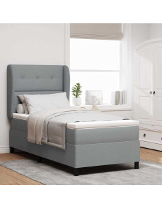 Letto a molle con testiera Grigio chiaro 100 x 200 cm Tessuto