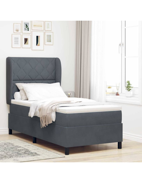 Letto a molle con testiera Grigio scuro 200 x 100 cm Velluto