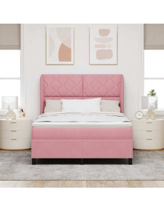 Letto a molle con testiera Rosa 190 x 140 cm Velluto