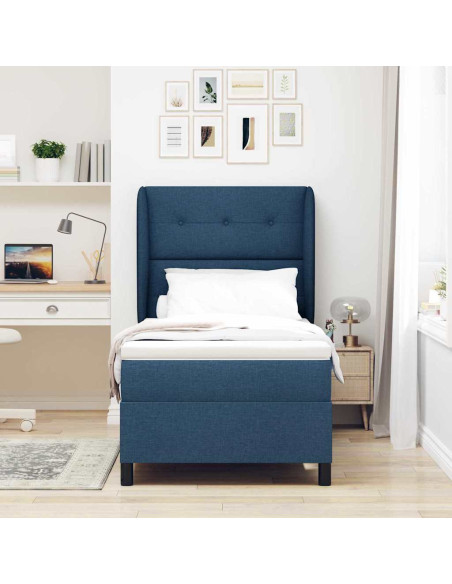 Letto a molle con testiera Blu 90 x 190 cm Tessuto