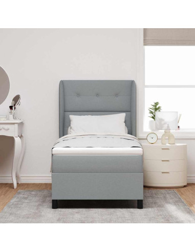Letto a molle con testiera Grigio chiaro 100 x 200 cm Tessuto